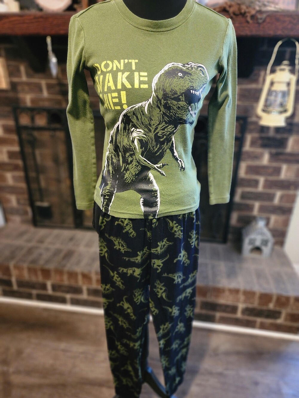 Kids Green Dinosaur Pajama Set